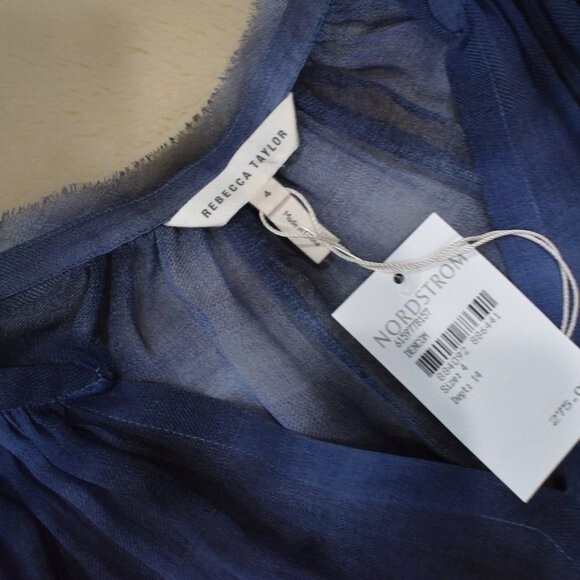 Rebecca Taylor Plaid Silk Blouse Size 4 Long Sleeve Sheer V-neck New - Picture 14 of 15